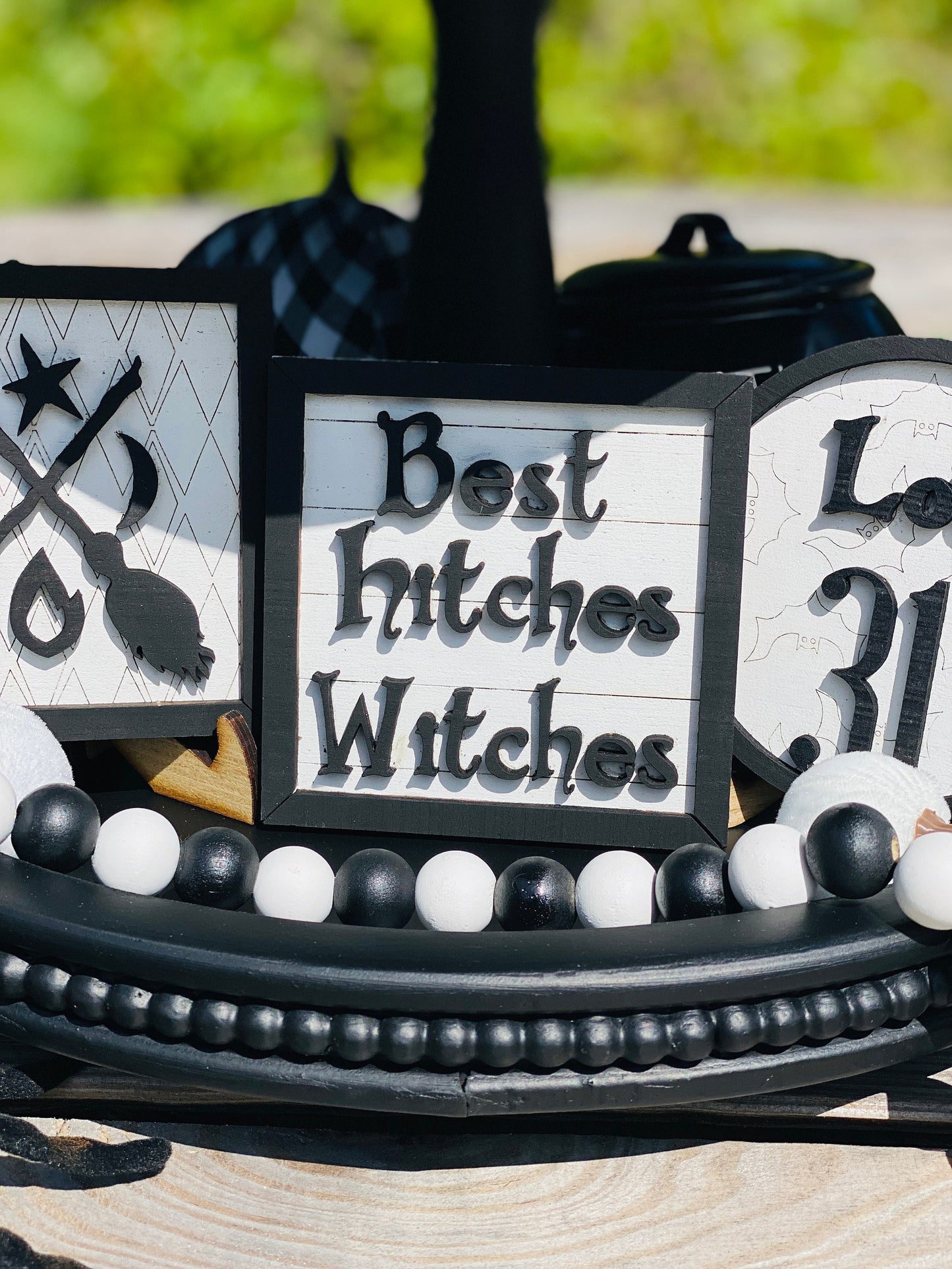 witches tier tray set,home decor,witches with hitches,best witches hitches,lot 31,camper,traveling witches,Rae Dunn, gift for mom