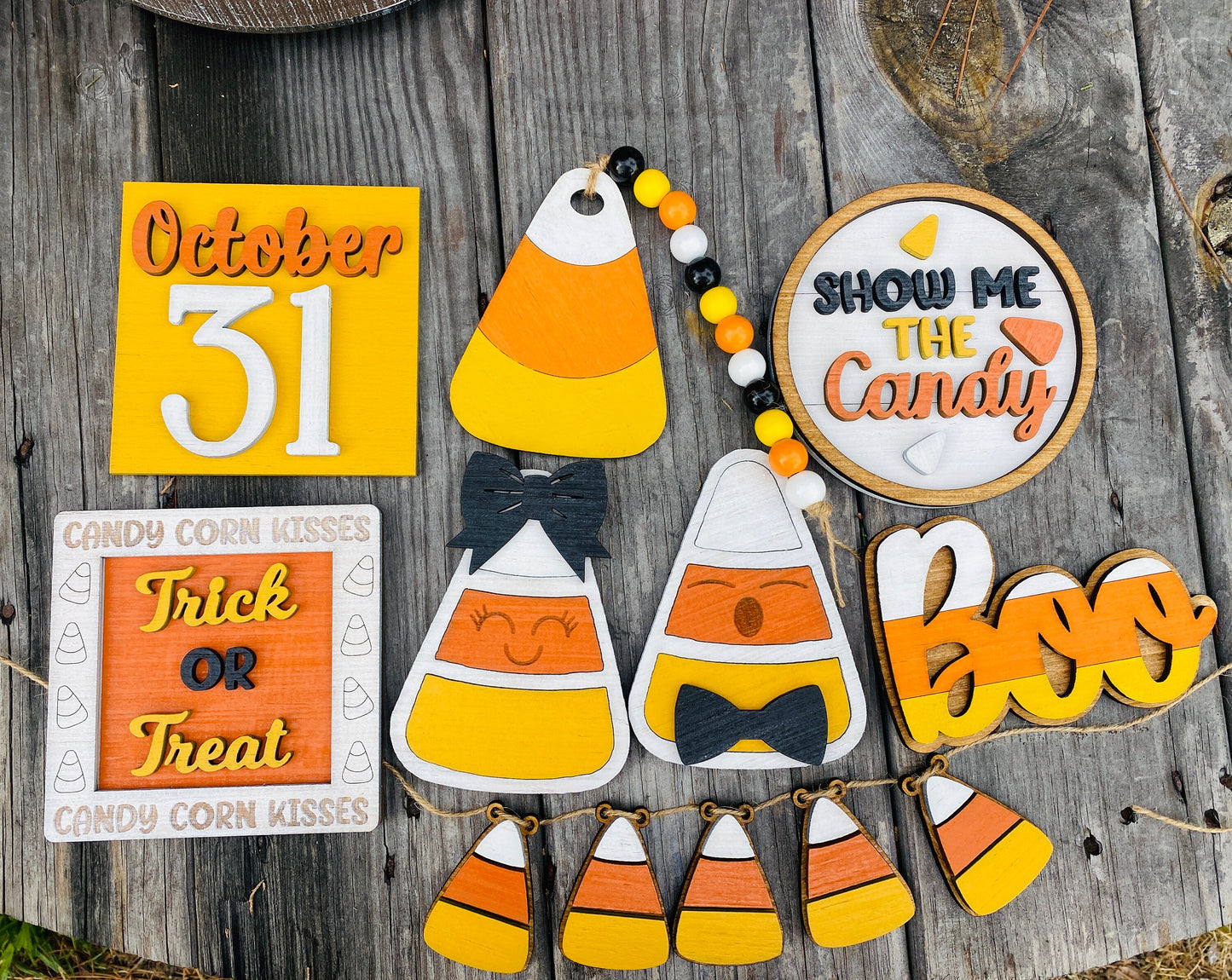 October 31 / candy corn / tier tray decor / boo / Rae dunn decor / hutch decor / Halloween / home decor / trick or treat / show me the candy