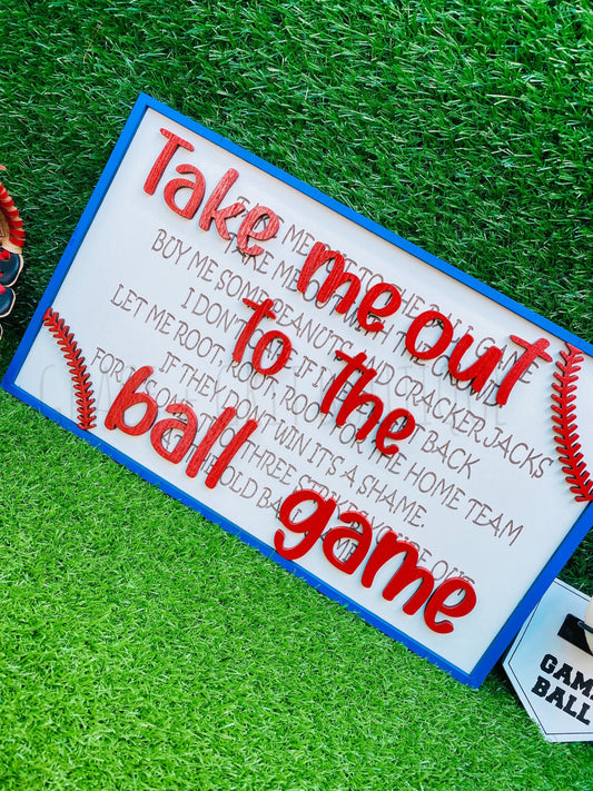 Take me out to the ballgame sign with engraved wording also FREE SHIPPING baseball, sports, man cave decor