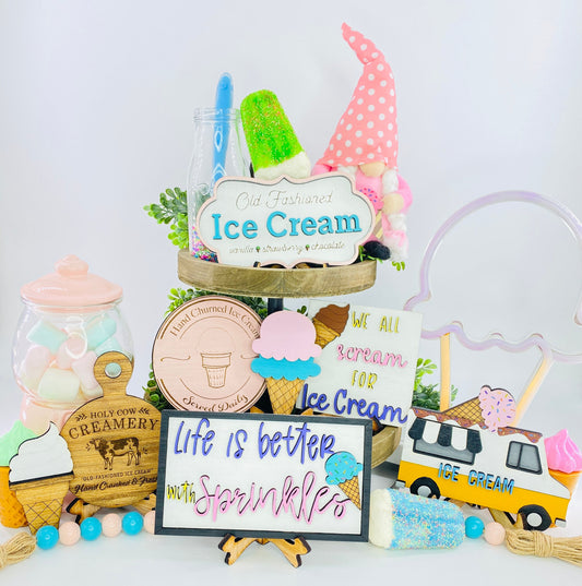 ice cream tier tray set,sprinkles,gift for mom,Rae Dunn,hand churned,holy cow creamery, we all scream for ice cream,ice cream truck,decor