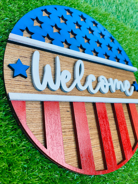 Welcome Americana door hanger… July 4th Memorial Day America home decor