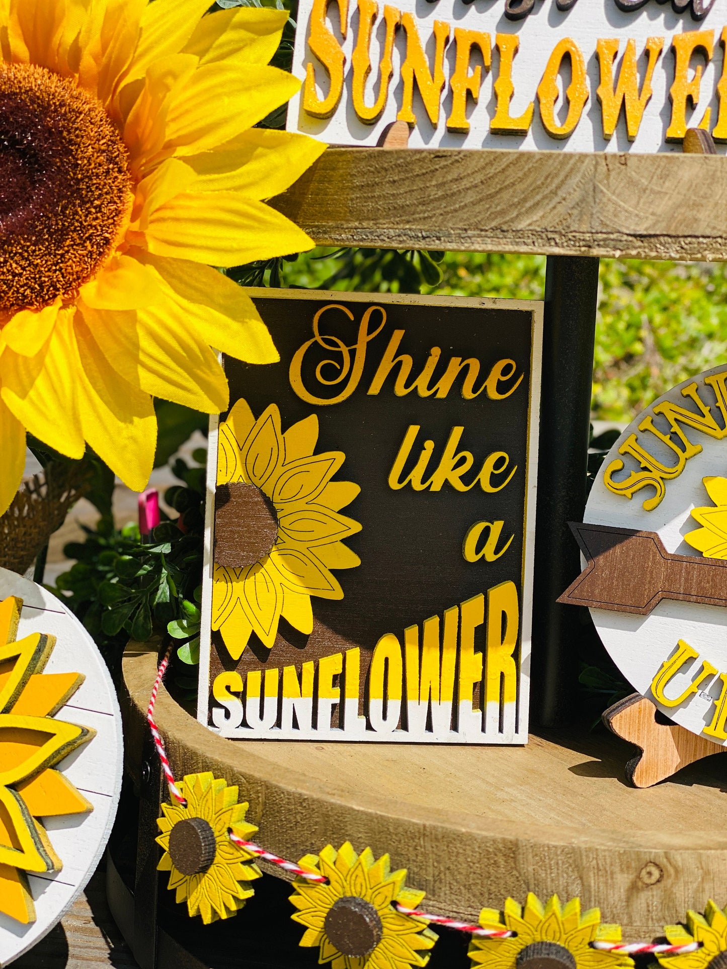 Sunflower Tier Tray Decor,home decor,Rae Dunn decor,shine like a sunflower, spread kindness,fresh cut sunflowers,sunflowers u pick