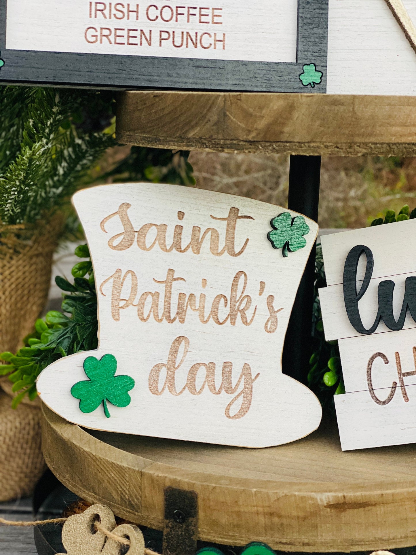St Patrick’s day tier tray set, home decor, St. Patty’s, Rae dunn decor, shamrock cafe, lucky charm, pot of gold, mini signs, clover
