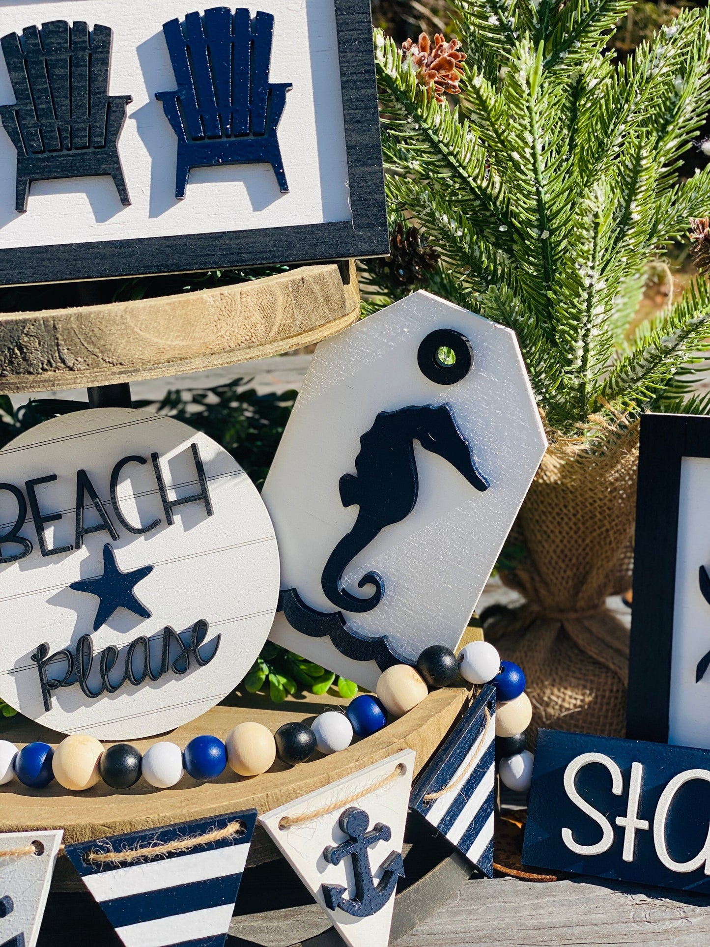 Beach tier tray set, tier tray decor, nautical, home decor, summer time, beach house decor, 3d signs, tier tray signs, Rae dunn decor