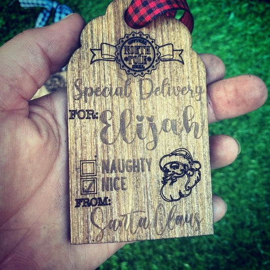Wood engraved holiday Santa gift tags *free shipping*
