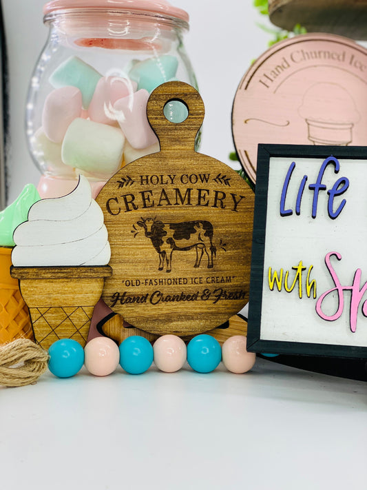 ice cream tier tray set,sprinkles,gift for mom,Rae Dunn,hand churned,holy cow creamery, we all scream for ice cream,ice cream truck,decor