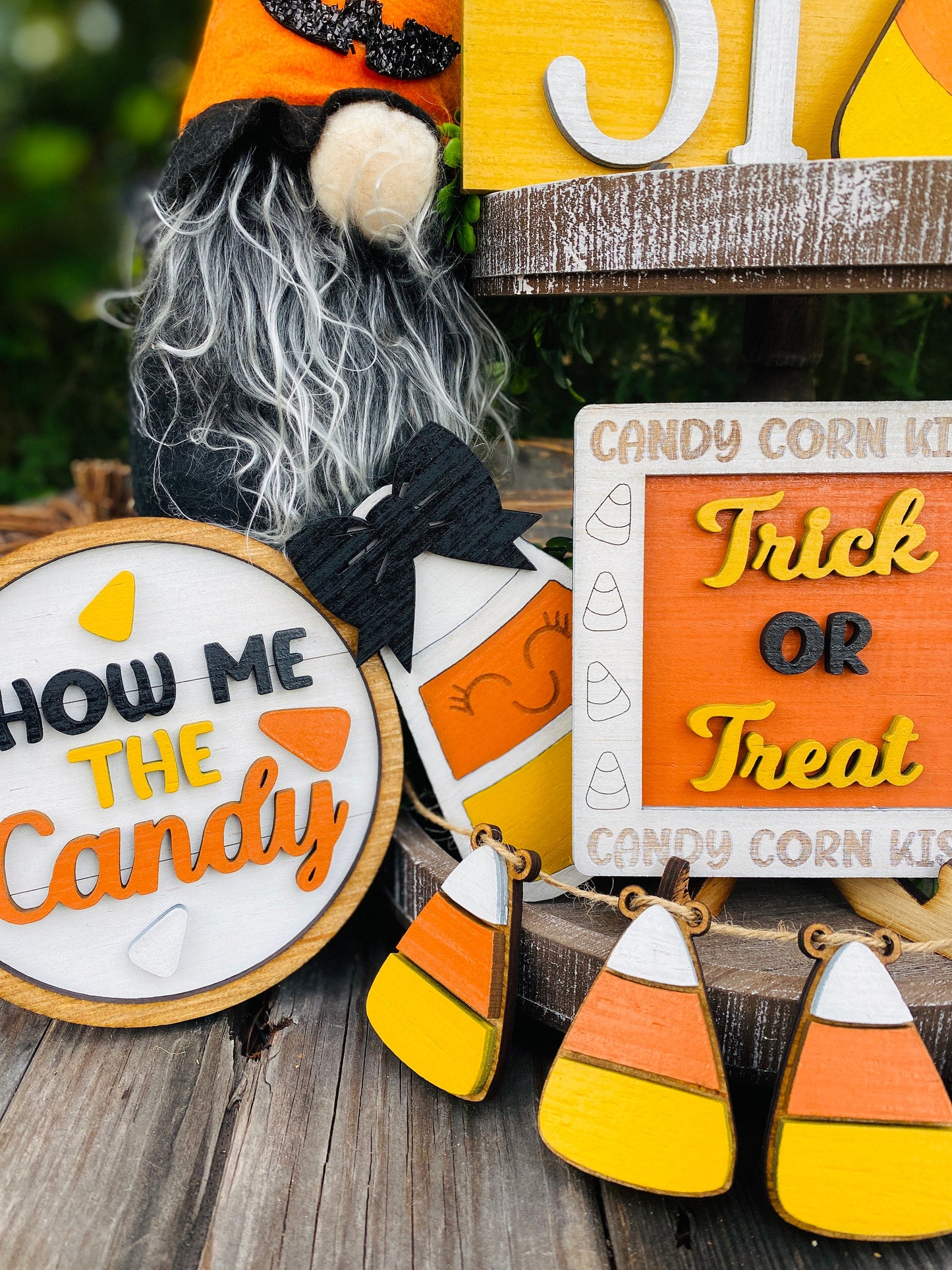 October 31 / candy corn / tier tray decor / boo / Rae dunn decor / hutch decor / Halloween / home decor / trick or treat / show me the candy