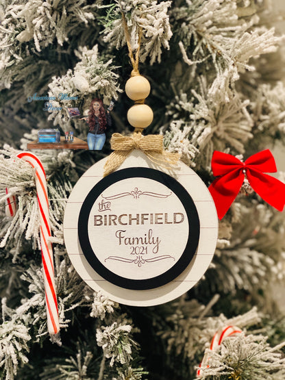Personalized family Christmas ornament, stocking stuffer, Christmas tree decor, home decor, farmhouse, gifts for mom, xmas, Rustic, chic