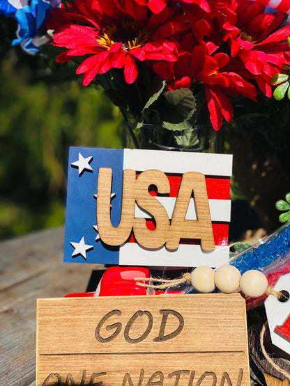 July 4th tier tray set, 4th of July, Independence Day, usa, America, one nation under god, 1776, home, liberty, United States flag, decor