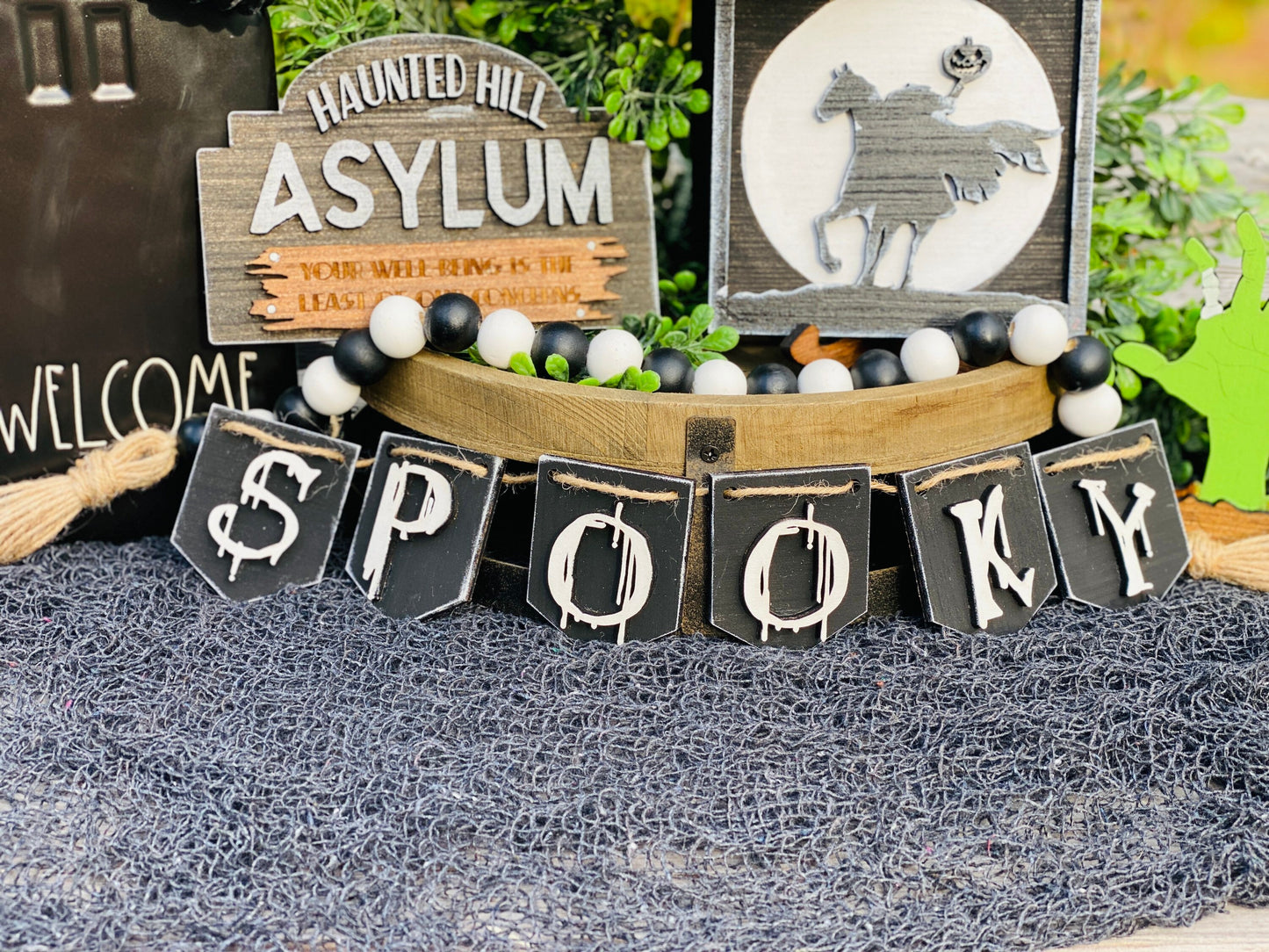 spooky,headless horseman, tier tray decor, Halloween, haunted hill asylum, dead will rise again,gifts for mom,your well being,Rae Dunn decor