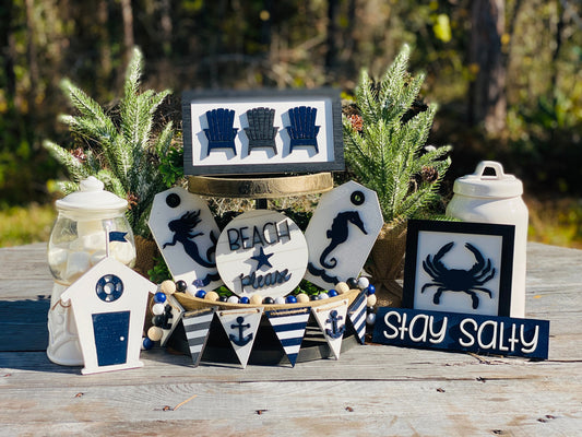 Beach tier tray set, tier tray decor, nautical, home decor, summer time, beach house decor, 3d signs, tier tray signs, Rae dunn decor