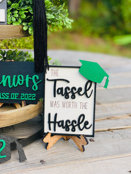 Graduation, Senior 2025, Tier Tray decor, class of 2025, home decor, Rae Dunn, college, high school,  tassel was worth the hassle, seniors