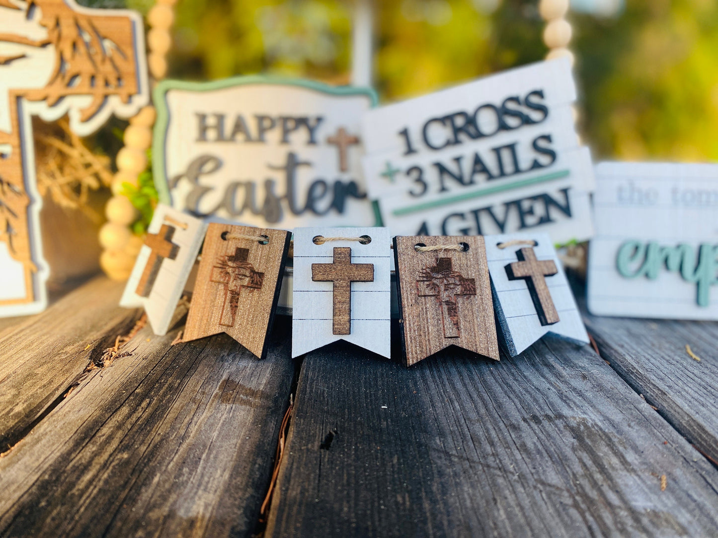 Easter tier tray decor, tier tray set, Rae dunn decor, mini signs, 3d, tier tray signs, Jesus, 1 cross 3 nails, tomb was empty, he is risen