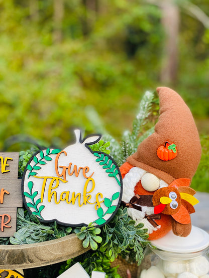 Fall tier tray decor, home decor, autumn, farmhouse, thanksgiving tier tray, 3d, mini signs, give thanks, gobble, drip gravy over me
