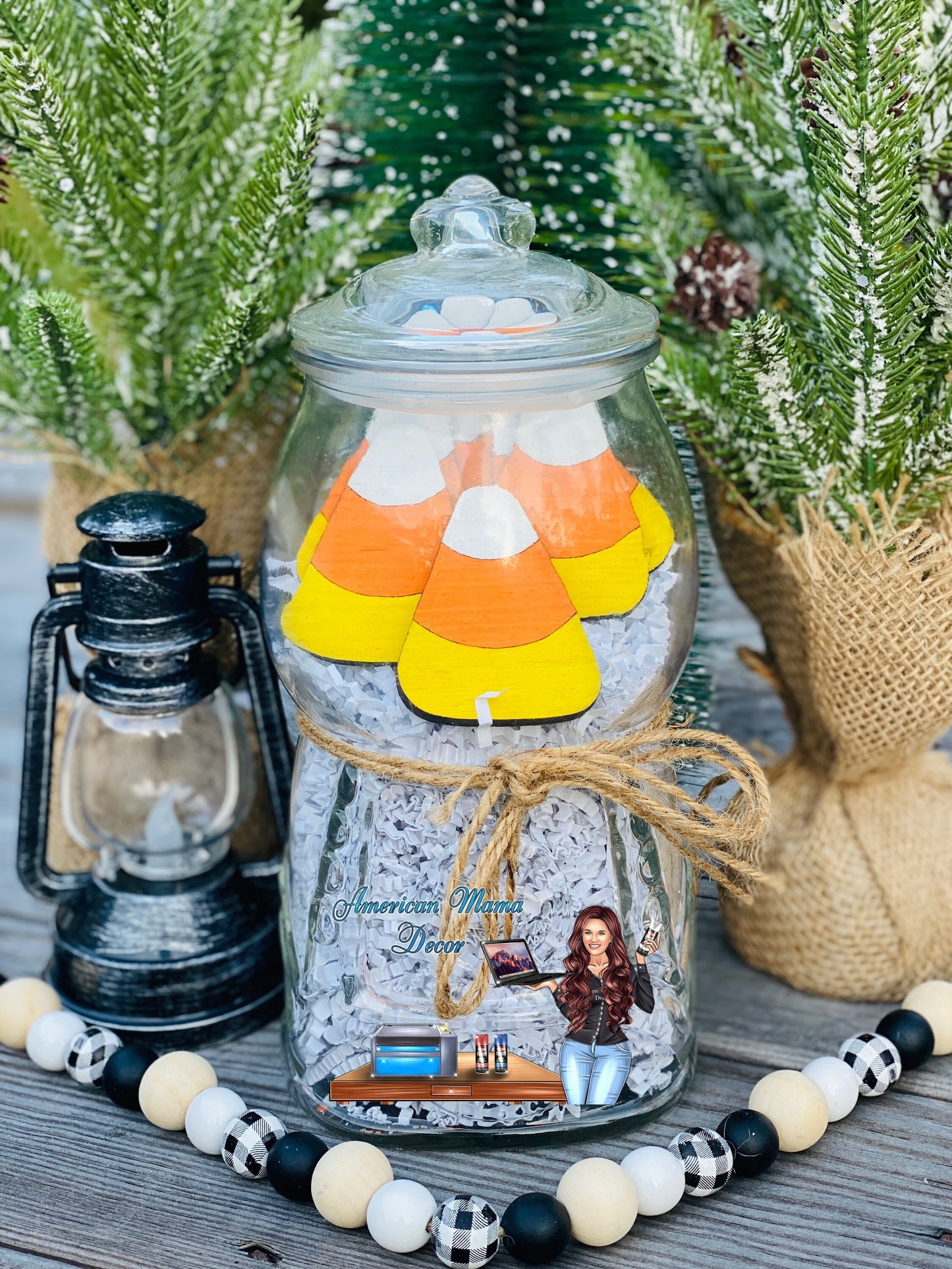 Halloween Gumball machine filler, wooden candy corn cutouts, tiered tray decor, shelf sitter decor, farmhouse decor, table decor, home decor