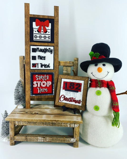 Santa Leaning ladder, home decor, Rae Dunn displays, gift for mom, Santa, Christmas , naughty or nice, hutch displays, holiday decor
