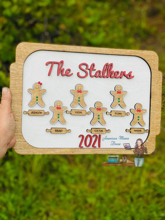 Gingerbread family farmhouse sign,  stocking stuffer, Christmas home decor, baking sheet, gifts for mom, xmas, Santa, 3D sign decor