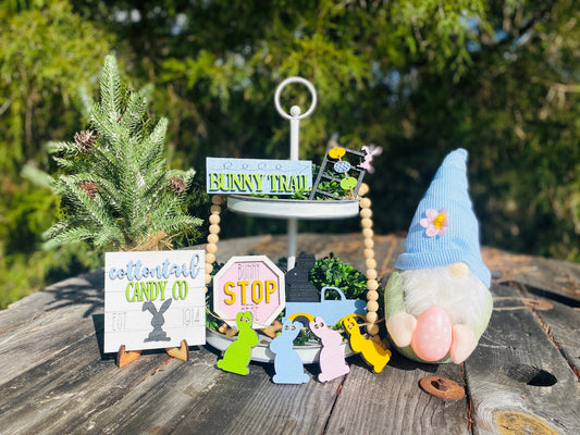 Easter bunny tier tray decor, tier tray set, Rae dunn decor, mini signs, 3d, tier tray signs, Easter, cottontail candy co, bunny trail