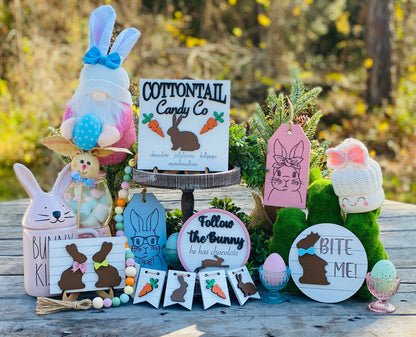 Easter bunny tier tray decor, tier tray set, Rae dunn decor,mini signs,tier tray signs,bite me, cottontail candy co, rabbit, chocolate bunny