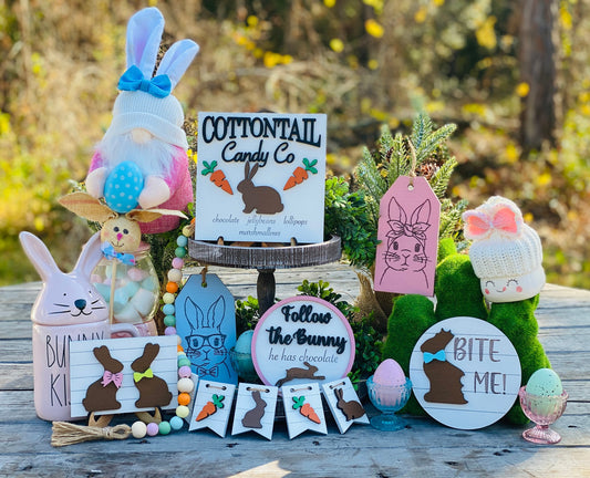 Easter bunny tier tray decor, tier tray set, Rae dunn decor,mini signs,tier tray signs,bite me, cottontail candy co, rabbit, chocolate bunny