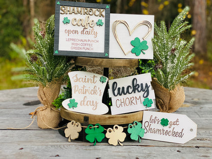 St Patrick’s day tier tray set, home decor, St. Patty’s, Rae dunn decor, shamrock cafe, lucky charm, pot of gold, mini signs, clover