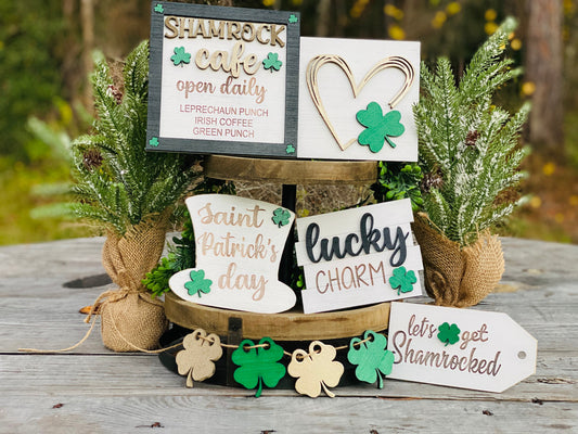 St Patrick’s day tier tray set, home decor, St. Patty’s, Rae dunn decor, shamrock cafe, lucky charm, pot of gold, mini signs, clover