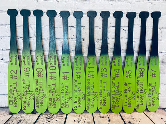 Engraved flat baseball bat wall sign