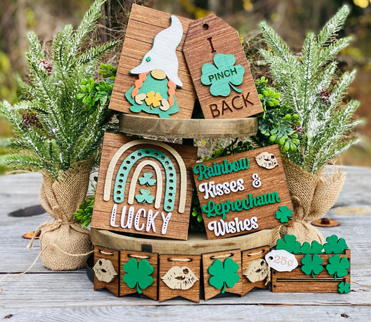 St Patrick’s day tier tray set, home decor, St. Patty’s, Rae dunn decor, leprechaun wishes, rainbow kisses, pot of gold, mini signs, clover